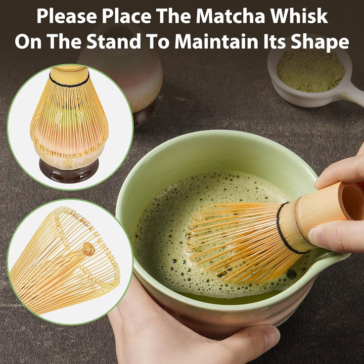 Anfänger Matcha Set, 7-teilig inkl. Matcha-Schale, Teebesen, Teelöffel, Sieb, Besenhalter, Besenstän