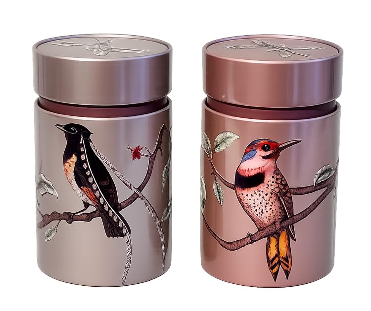 Eigenart CASE Birds 2er Set Vorratsdose rund Weissblech 7,5x 7,5x 11,7 cm, dekorative Aufbewahrungsd