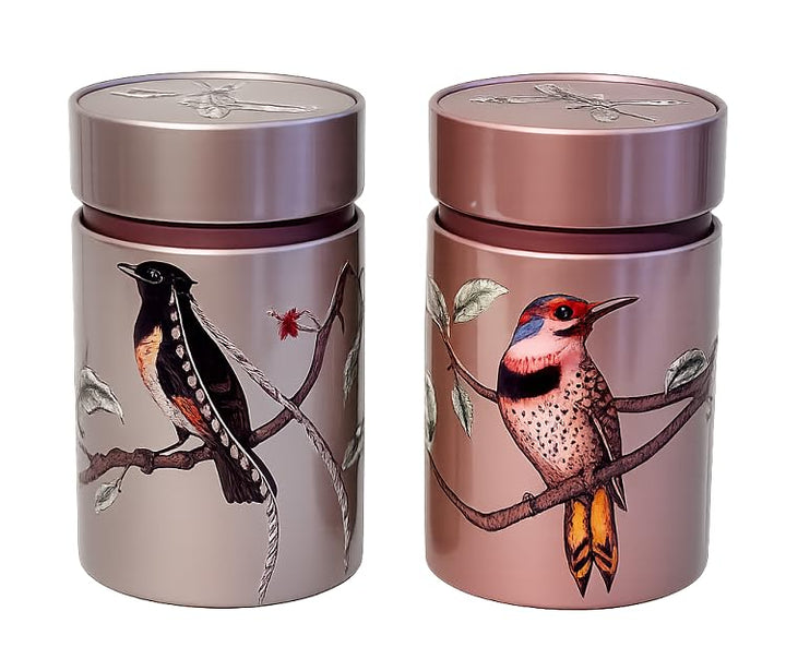 Eigenart CASE Birds 2er Set Vorratsdose rund Weissblech 7,5x 7,5x 11,7 cm, dekorative Aufbewahrungsd