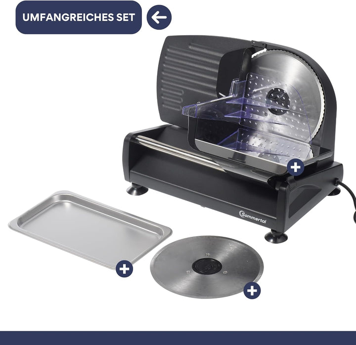 Sommertal Allesschneider AS190 DUAL 200W Edelstahlmesser mit Wellenschliff und glatten Schliff, plat