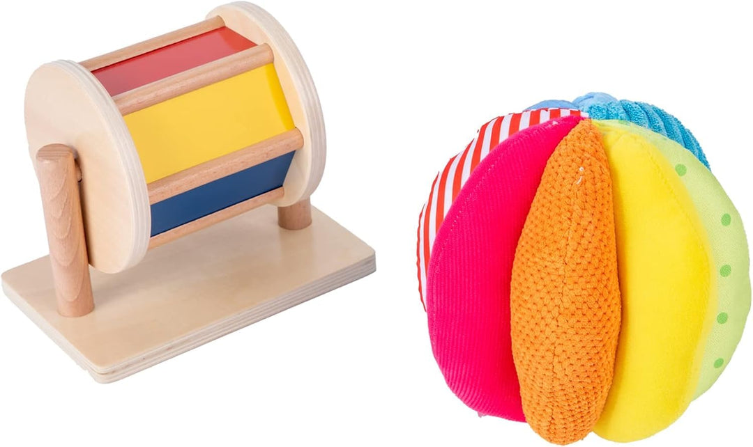 Adena Montessori Baby-Spielzeug-Set mit Montessori-Spiegel, Peekaboo-Knopf-Puzzle, mittlerer Dreh-Tr
