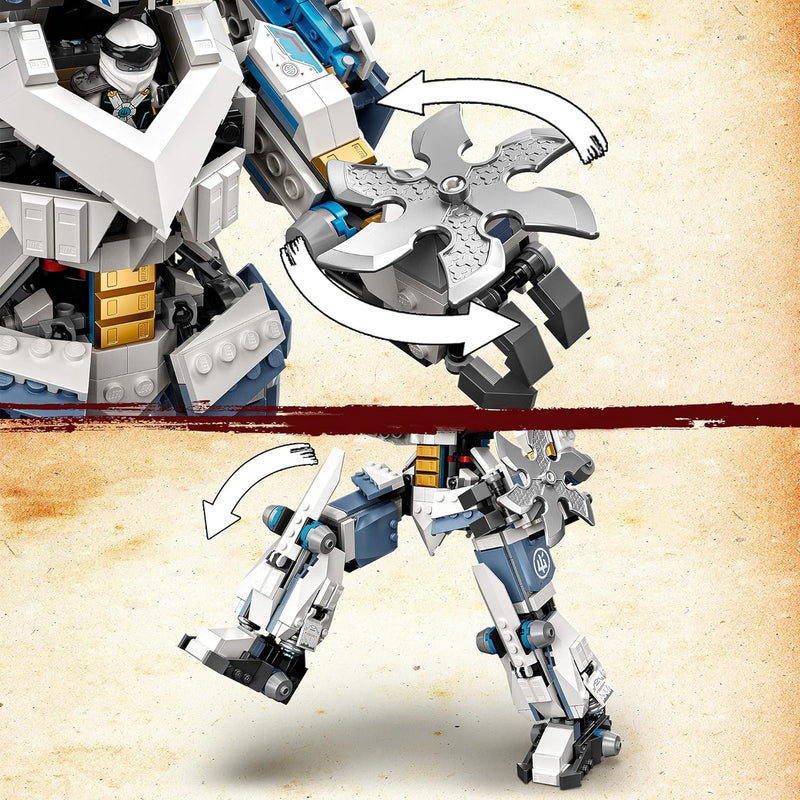 LEGO 71738 NINJAGO Legacy Zanes Titan-Mech Ninja Bauset mit Jay als goldene Figur und 2 Geisterkämpf