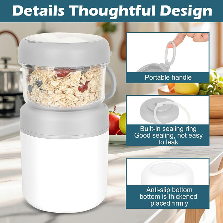 Edelstahl Müslibecher to Go,2-In-1 Joghurtbecher 530ml+330ml Tragbarer Auslaufsicherer, Joghurtbeche