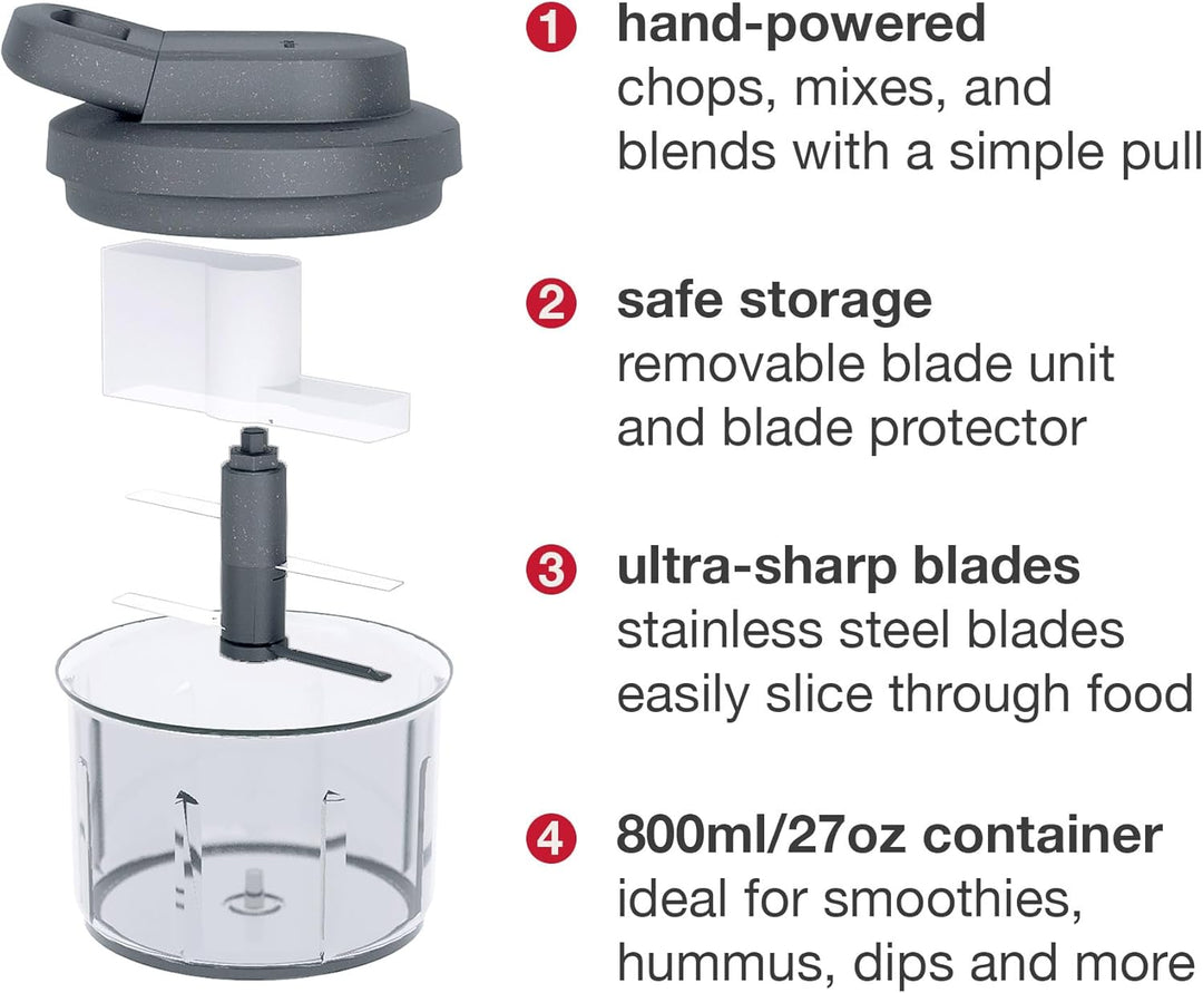 Zyliss Easy Pull Zwiebel­schneider Manuell, 800ml, Multizerkleinerer, Gemüse Zerkleinerer Manuell fü