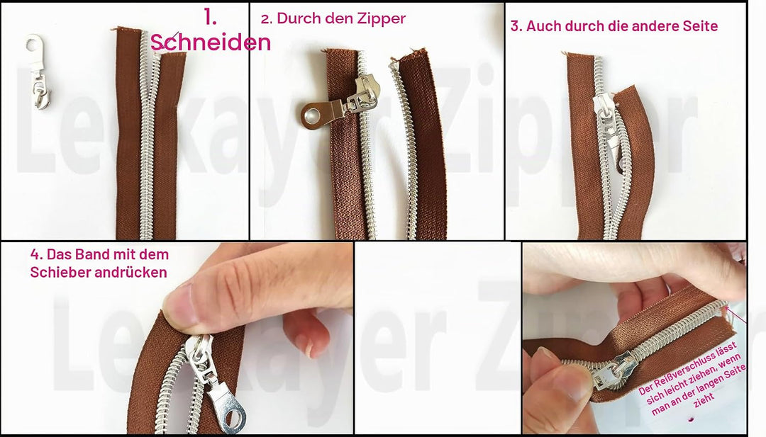 #5 Metallic Nylonspulen-Reissverschlüsse Meterware 10 Yards wein rotes Klebeband mit 25 Stück Silber