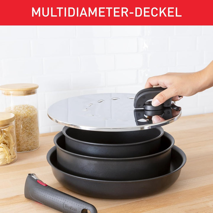 Tefal L98298 Ingenio Edelstahl-Multideckel 20-28 cm | perfekt zum Abgiessen | mit Ingenio Töpfen und
