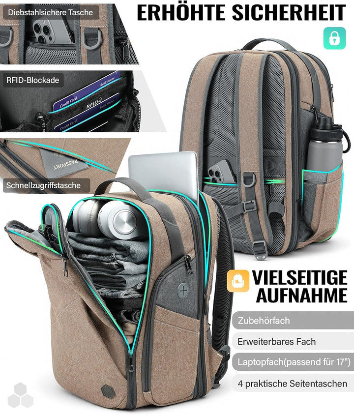 VANKEV Erweiterbarer Reiserucksack Laptoptasche Handgepäck für EasyJet | 30L-38L, grosse Kapazität,