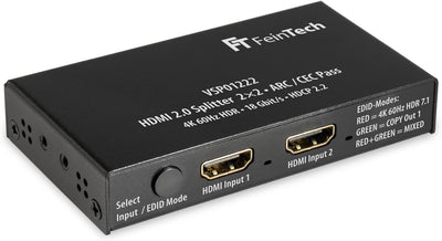 FeinTech VSP01222 HDMI 2.0 Splitter 2 Eingänge 2 Ausgänge Scaler ARC Pass für AV-Receiver 4K 60Hz