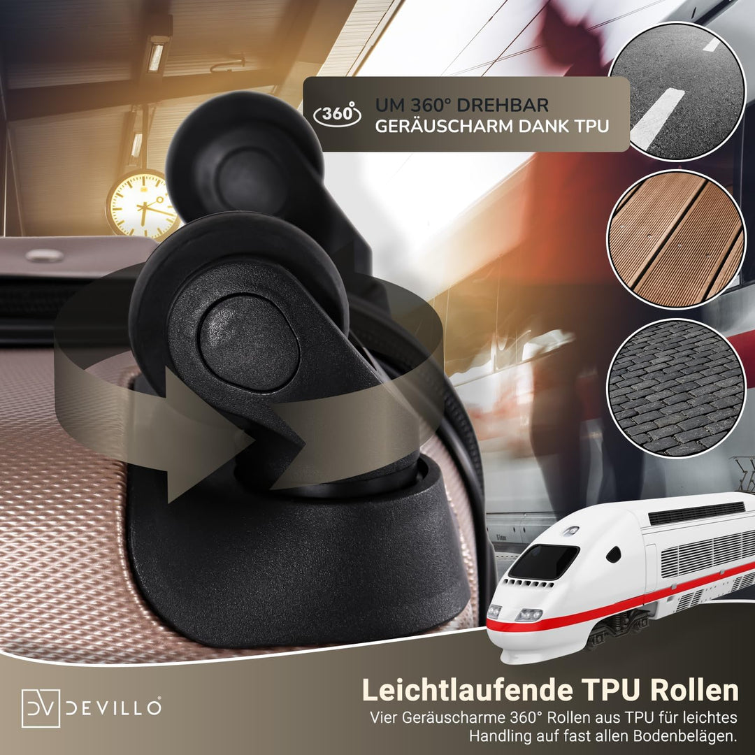 Devillo® Hartschalenkofferset Kofferset 4tlg. S-M-L-XL, Champagner - Hard Shell Trolley Koffer Reise