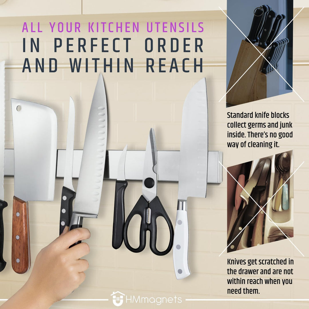 Premium 61cm Magnetleiste Messer für Wand (Grosse Grösse) - Extra Starker Messerhalter Magnetisch -