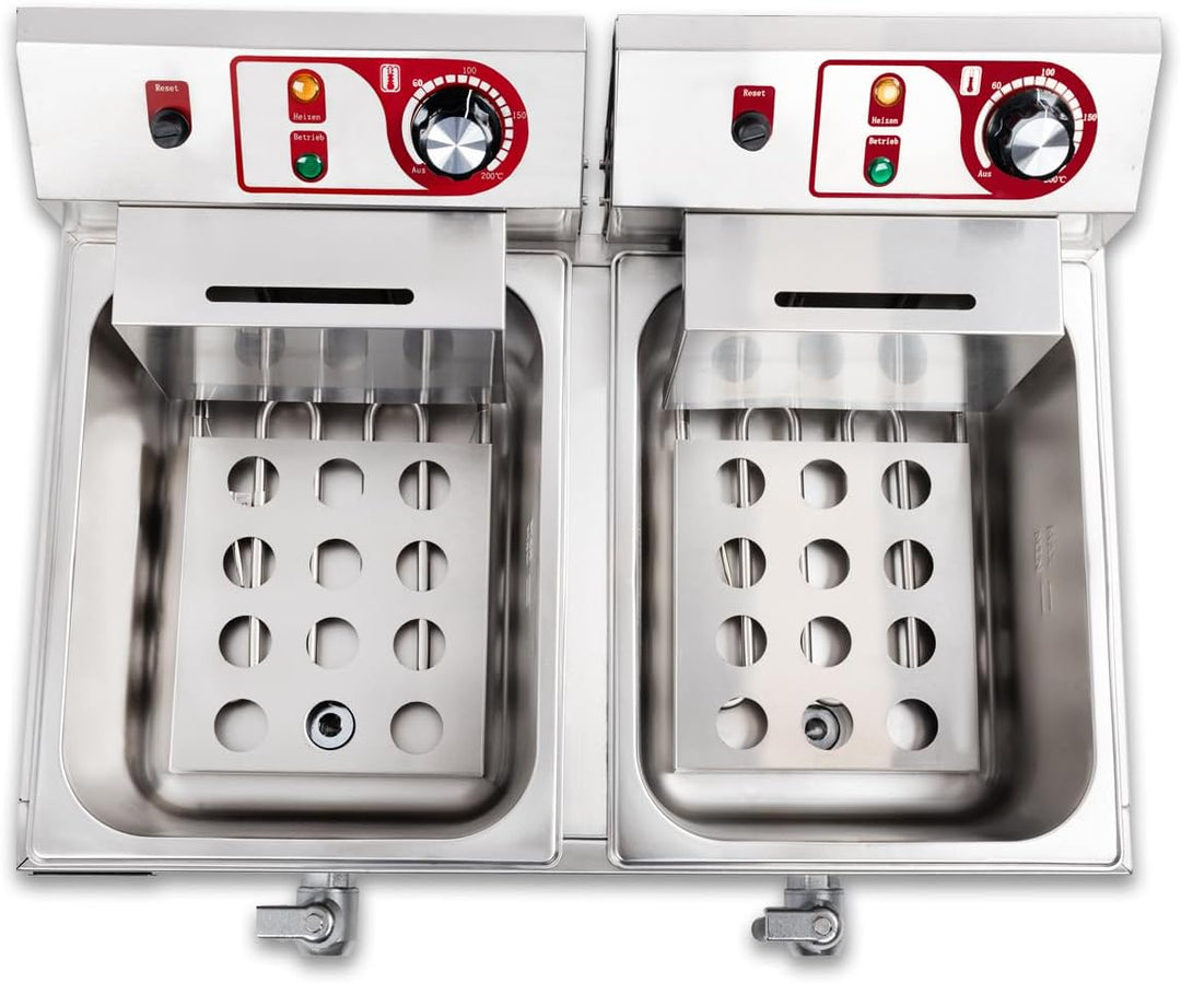 Beeketal 'BTF20B' Doppel Kaltzonen Fritteuse (2 x 9 Liter Volumen für max. 2 x 6 Liter Öl) Edelstahl