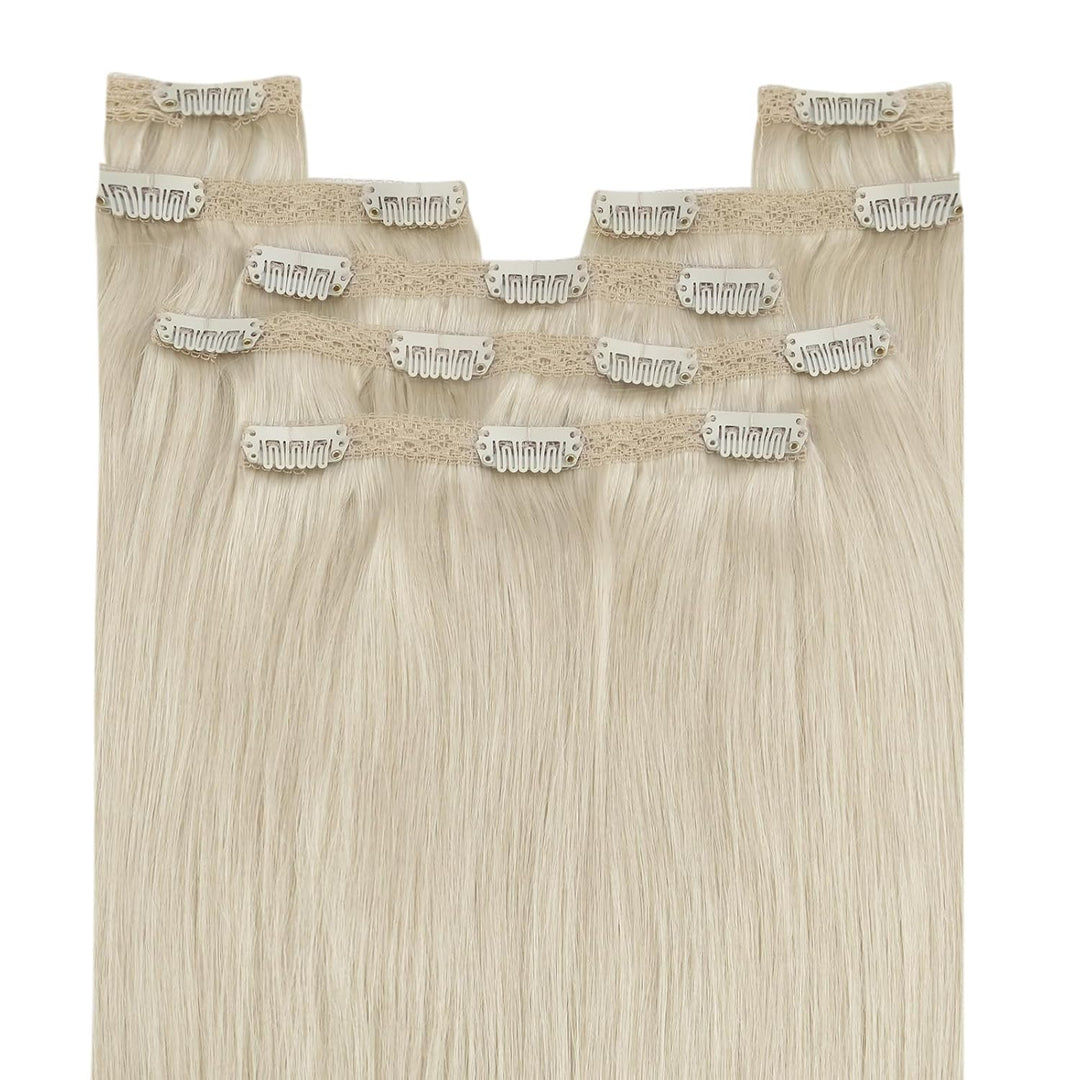 YoungSee Echthaar Extensions Clip Blond 40 cm Clip in Extensions Platinblond Clip in Extensions Echt