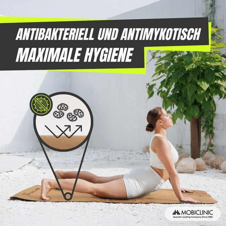 Mobiclinic®, Yogamatte naturkork, Rutschfest, Tragetasche, Antimikrobiell, 4mm dick, 100% recycelbar