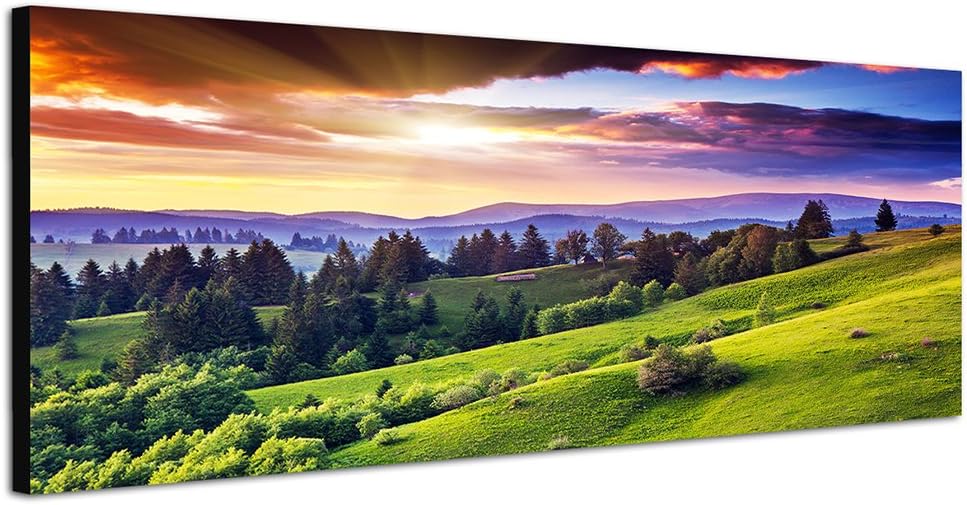 Paul Sinus Art Panoramabild auf Leinwand und Keilrahmen 150x50cm Ukraine Landschaft Berge Wald Abend