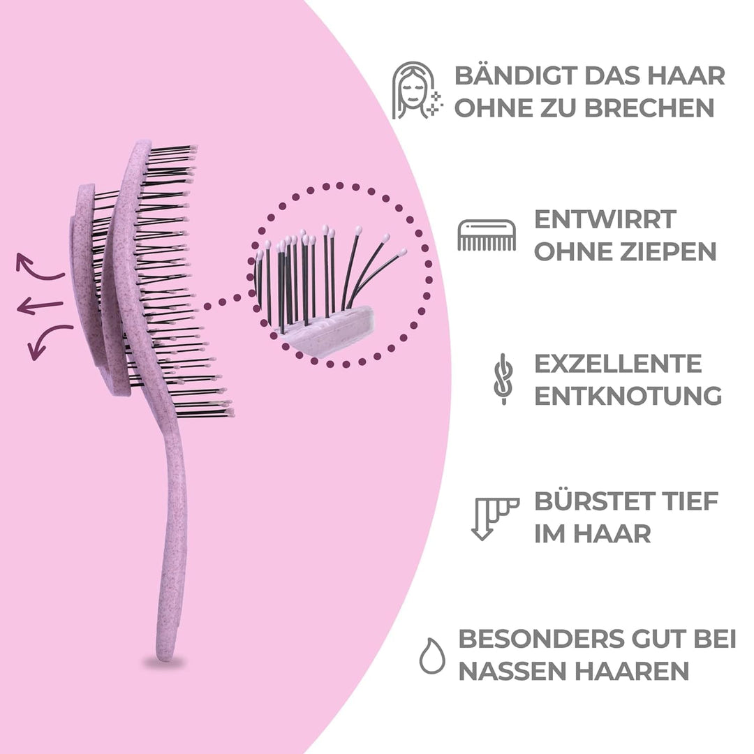 Ninabella Bio Haarbürste ohne Ziepen für Damen, Herren & Kinder - Entwirrbürste auch für Locken & La
