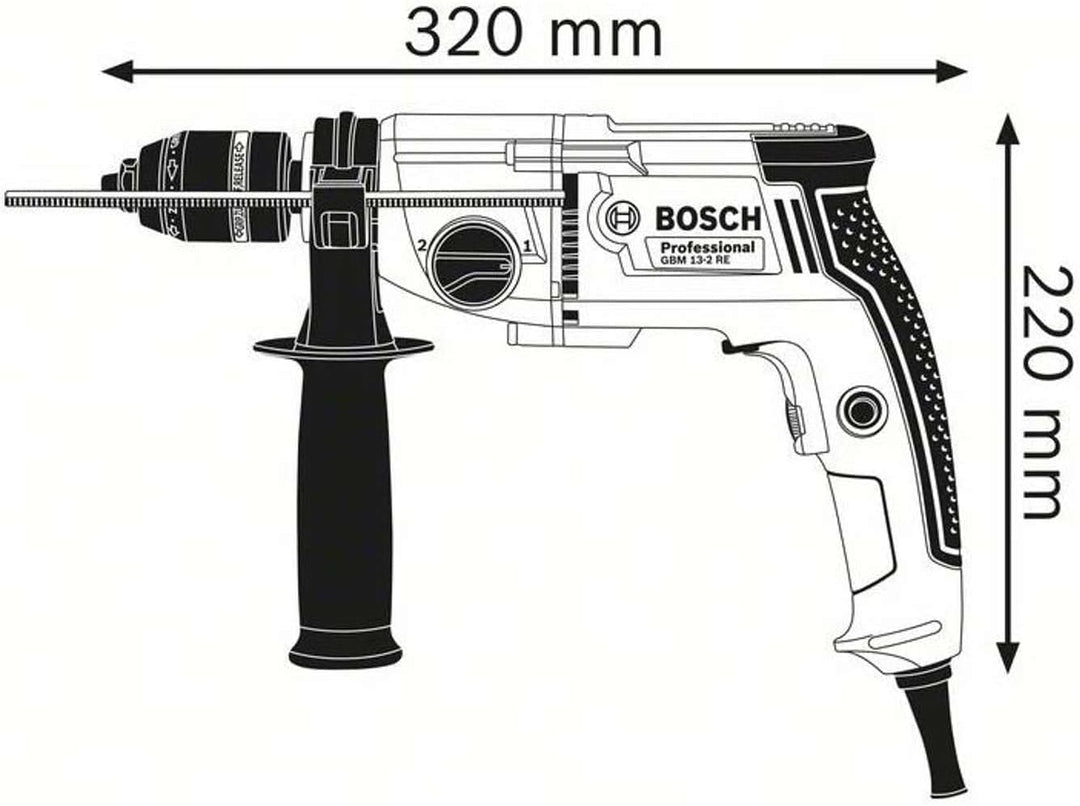 Bosch Professional Bohrmaschine GBM 13-2 RE (inkl. Schnellspannbohrfutter 13mm, Zusatzhandgriff, Tie