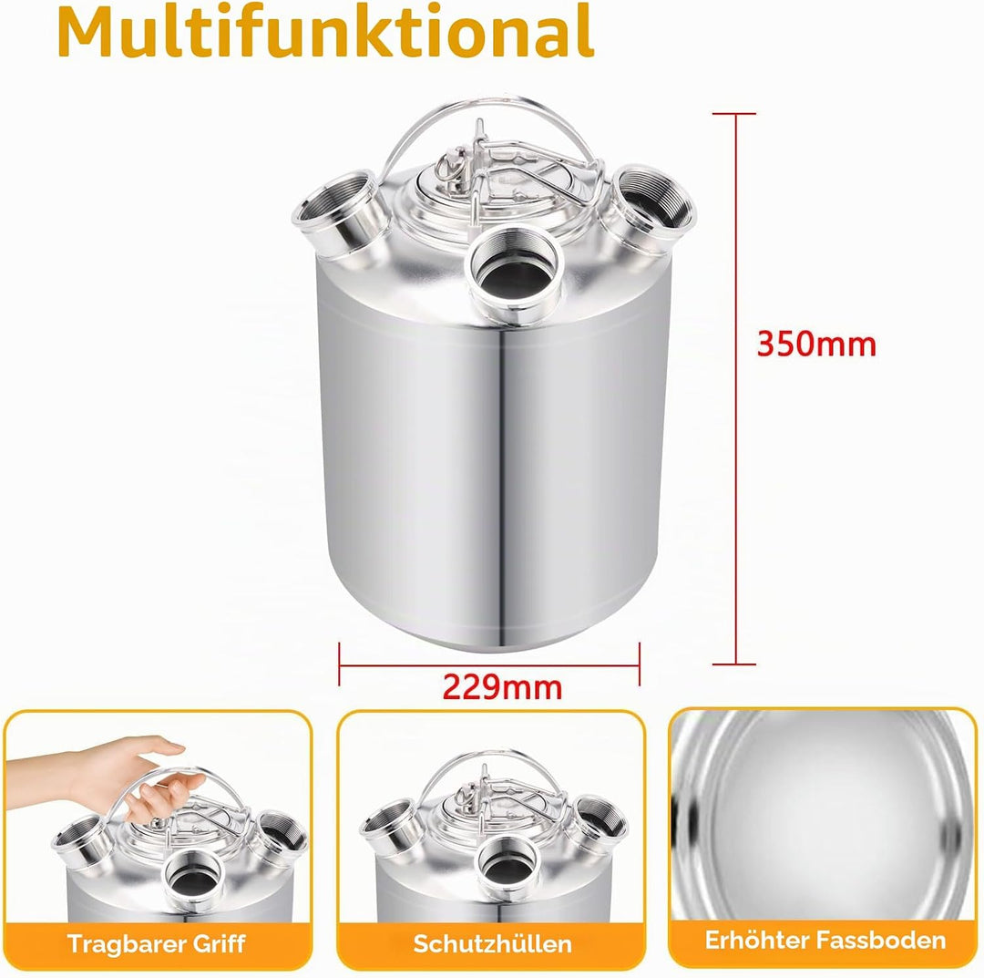 10L Bier Reinigungsfass Edelstahl, 3 Kopf ReinigungsbehäLter mit Deckel und Keg-Spiessen A,A,S, Bier