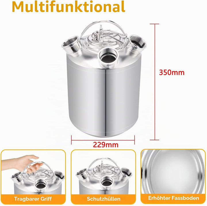 10L Bier Reinigungsfass Edelstahl, 3 Kopf ReinigungsbehäLter mit Deckel und Keg-Spiessen A,A,S, Bier