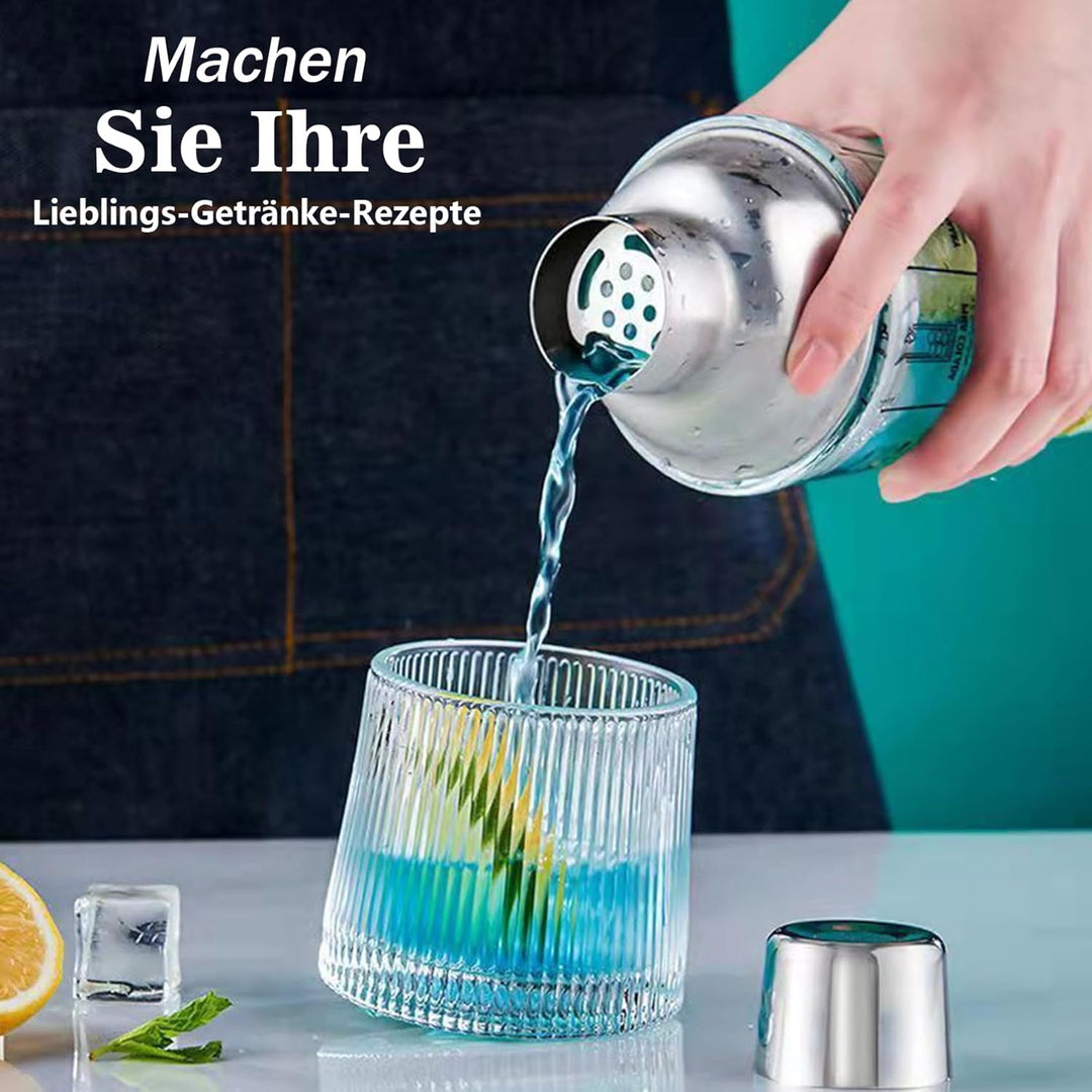 14oz Glas Cocktail Shaker Set, Margarita Mixer Shaker mit eingebautem Sieb und Messbecher & Mischlöf