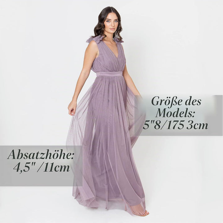 Maya Deluxe Ärmelloses Abendkleid mit Gerafftem V-Ausschnitt &amp; Hoher Taille - Hochzeitsgast Kleid Da