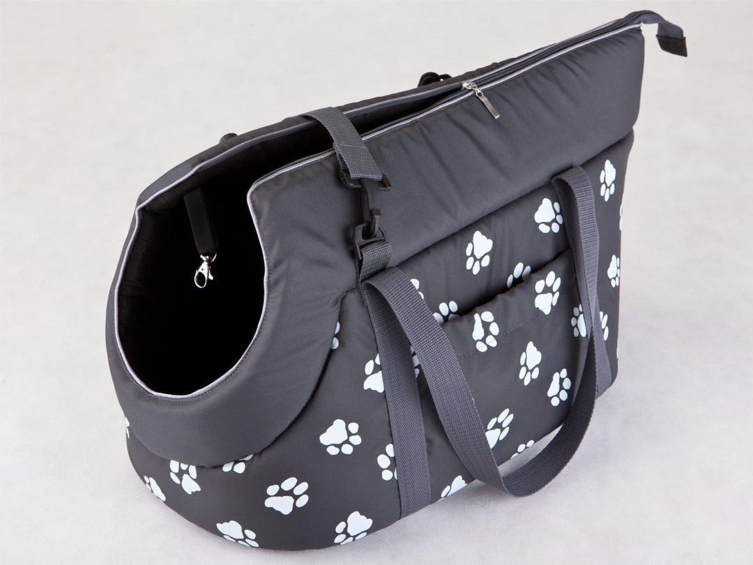 HobbyDog - Transporttasche für Hunde und Katzen, 25x43cm, Grau mit Pfoten