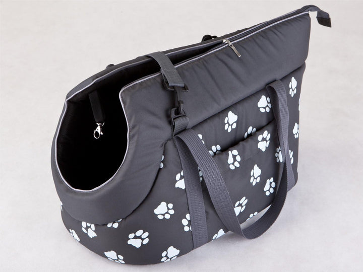 HobbyDog - Transporttasche für Hunde und Katzen, 25x43cm, Grau mit Pfoten
