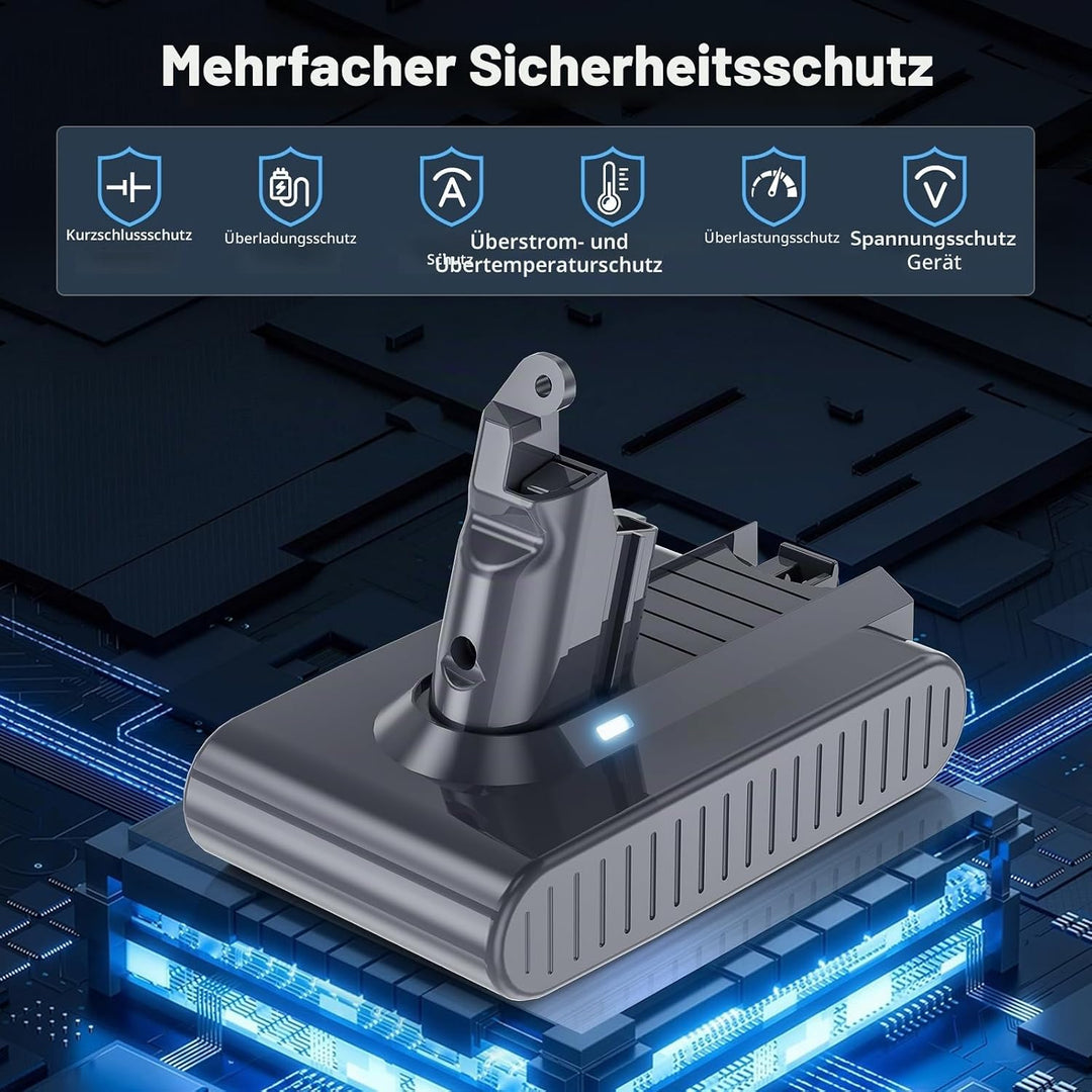 Akku für Dyson V6 DC62, Ersatzakku Li-ion für Dyson V6 Animal Trigger Fluffy Motorhead Absolute DC58