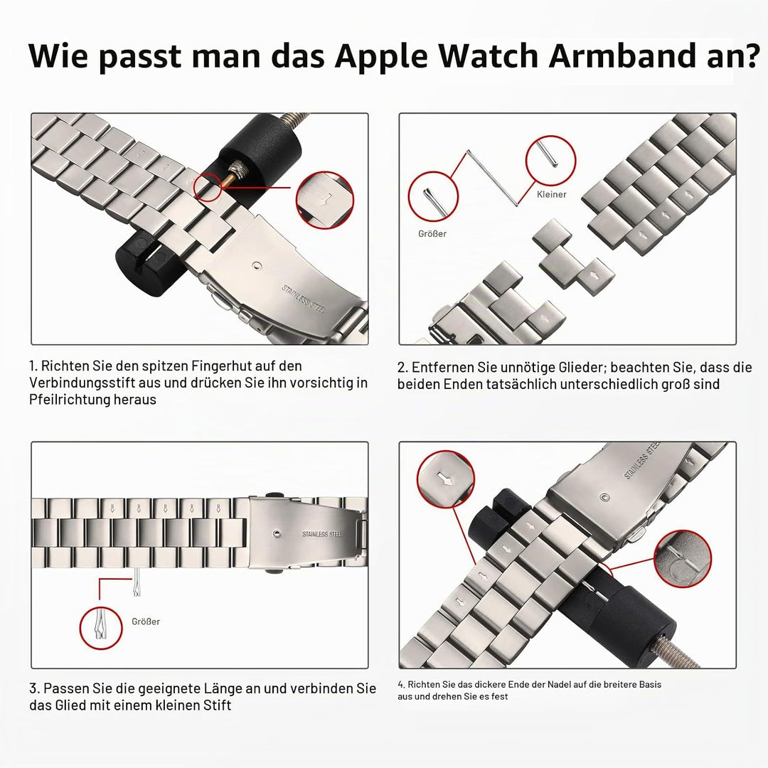 Metall Kompatibel mit Apple Watch Armband 42mm(Series 11 10) 40mm 41mm 38mm, Damen Herren Edelstahl