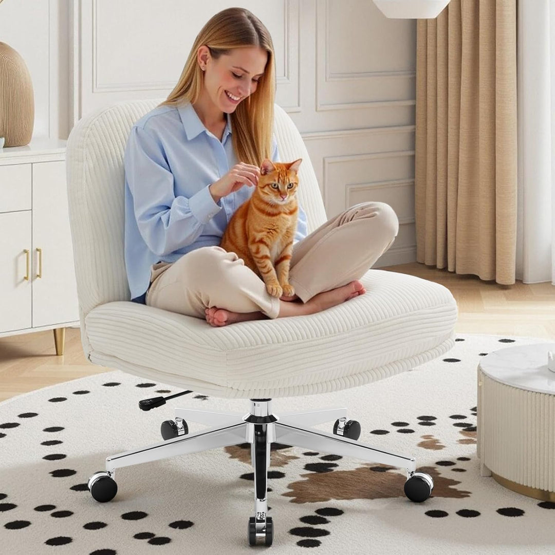 IWMH Bürostuhl ohne Armlehne, Sessel Wohnzimmer mit gekreuzten Beinen, Ergonomischer Drehstuhl mit E