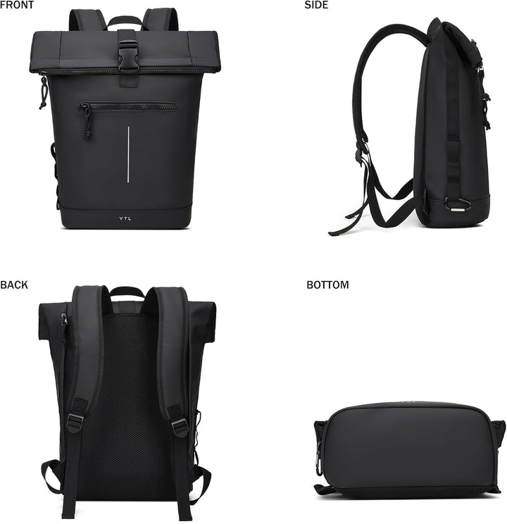 YTL Rolltop Wasserdicht Rucksack für Damen & Herren,mit Laptopfach für 17 Zoll,Gross Elegantrucksack