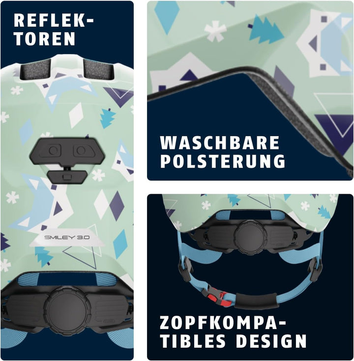 ABUS Kinderhelm Smiley 3.0 - Fahrradhelm mit tiefer Passform, kindergerechten Designs & Platz für ei