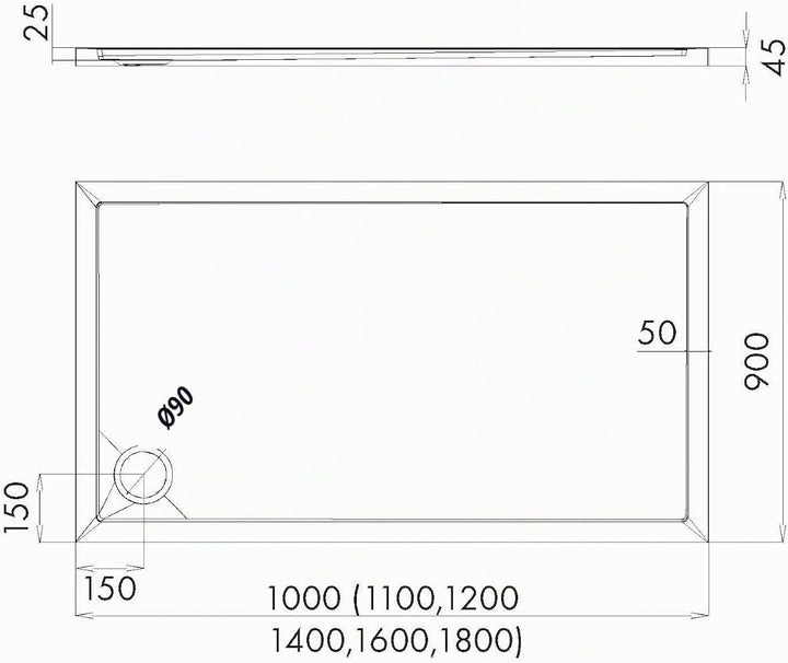 AQUABAD Duschwanne/Duschtasse Villa mit LeakProtect Technologie Smooth White 90x120cm Rechteck 90 x
