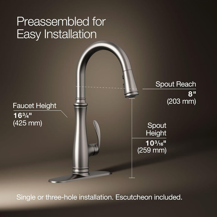 Kohler K-560-VS BELLERA Küchenarmatur, Leuchtendes Edelstahl, 375