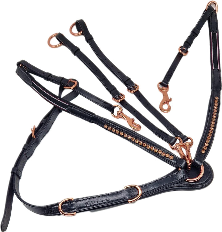 Tysons Breeches Vorderzeug Deister Schwarz Rosegold Roségold Super BUTTERWEICHES Leder VB WB X Full