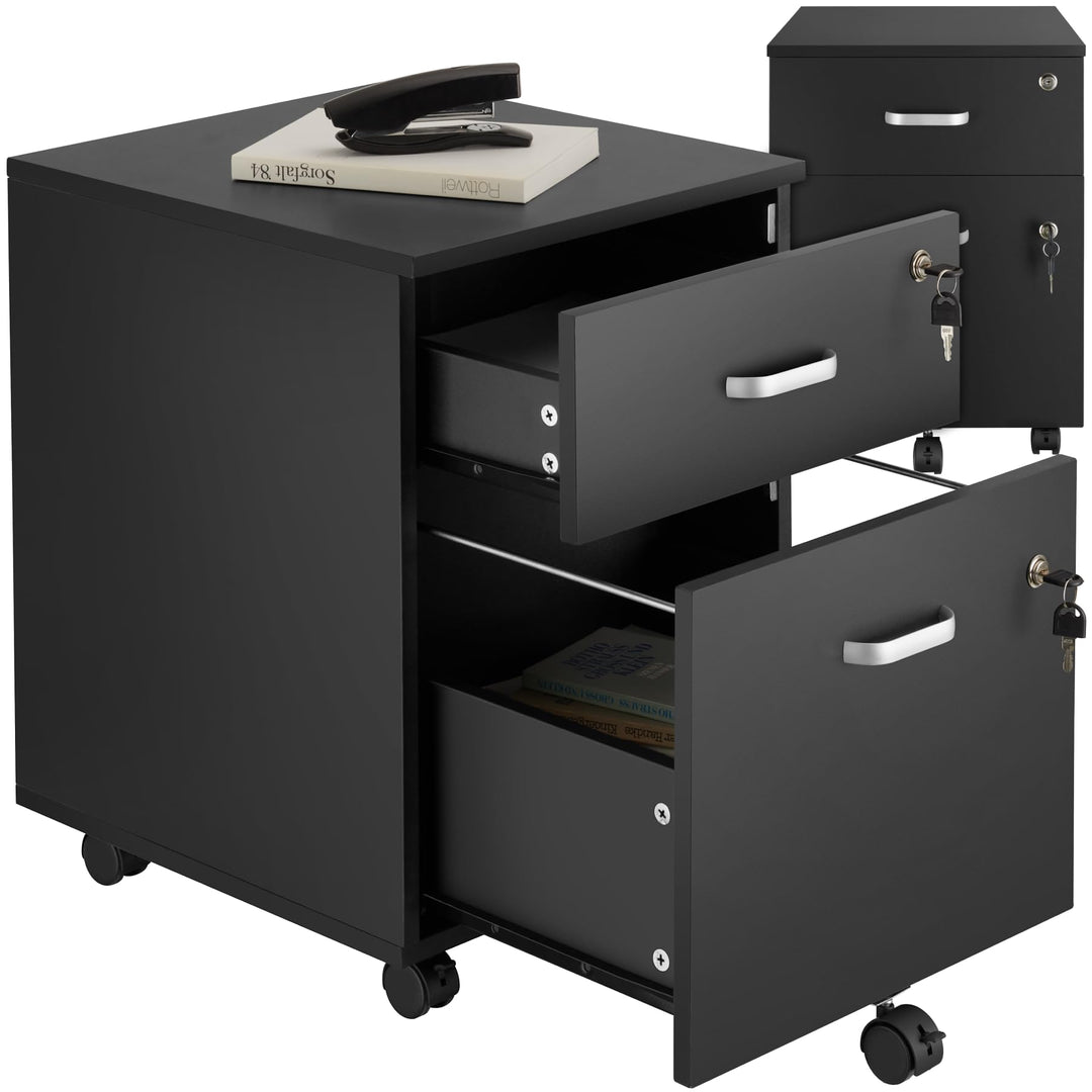 tectake® Rollcontainer mit Schubladen, Aktenschrank abschliessbar, Kommode mit Schubladen, Rollwagen