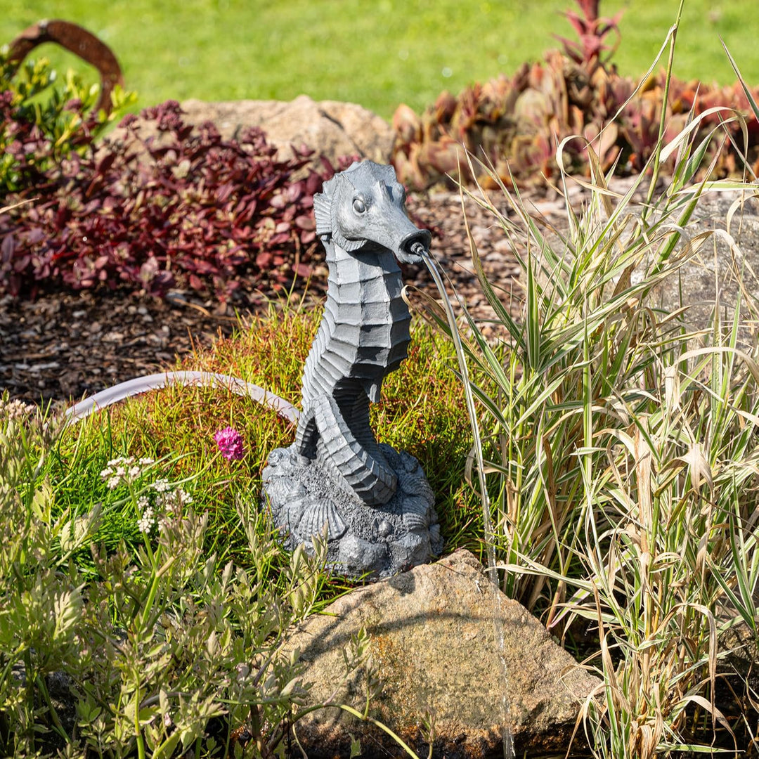 Esotec Solar Wasserspeierset Seepferdchen Ida, Alt-Kupfer-Optik, inklusive Solar-Pumpensystem, Solar