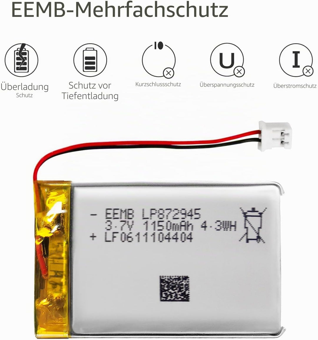 EEMB Lithium Polymer Akku 3,7 V 1400mAh 112945 Wiederaufladbarer Lipo-Akku mit JST-Anschluss für VXI