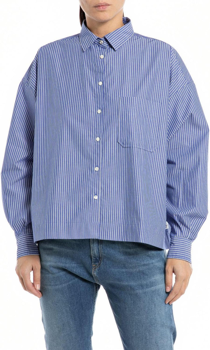 Replay Damen Bluse XXS 010 Blue/White, XXS 010 Blue/White