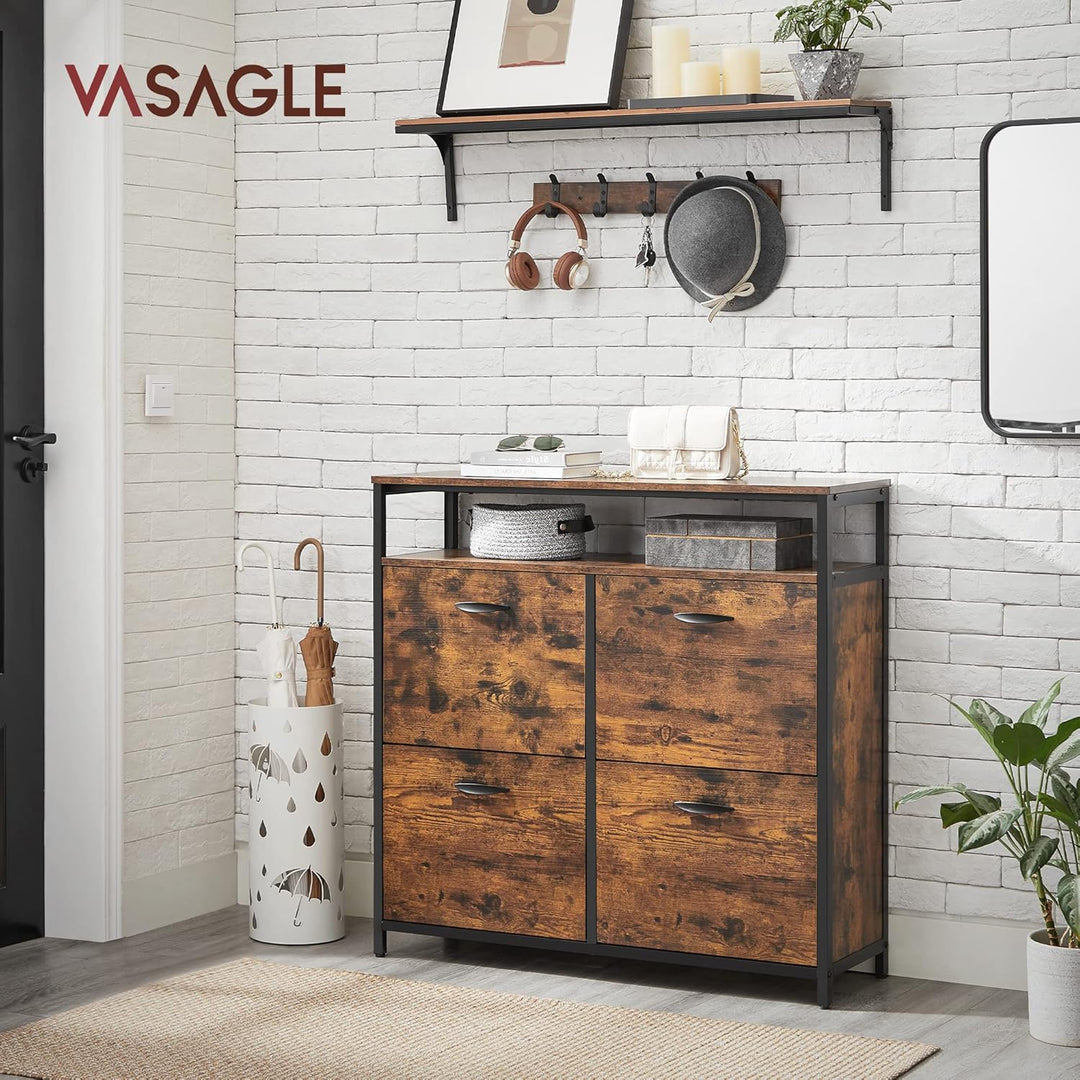 VASAGLE Schuhschrank, schmales Schuhregal, Schuhkipper mit 4 Klappen, für 12-20 Paar Schuhe, platzsp