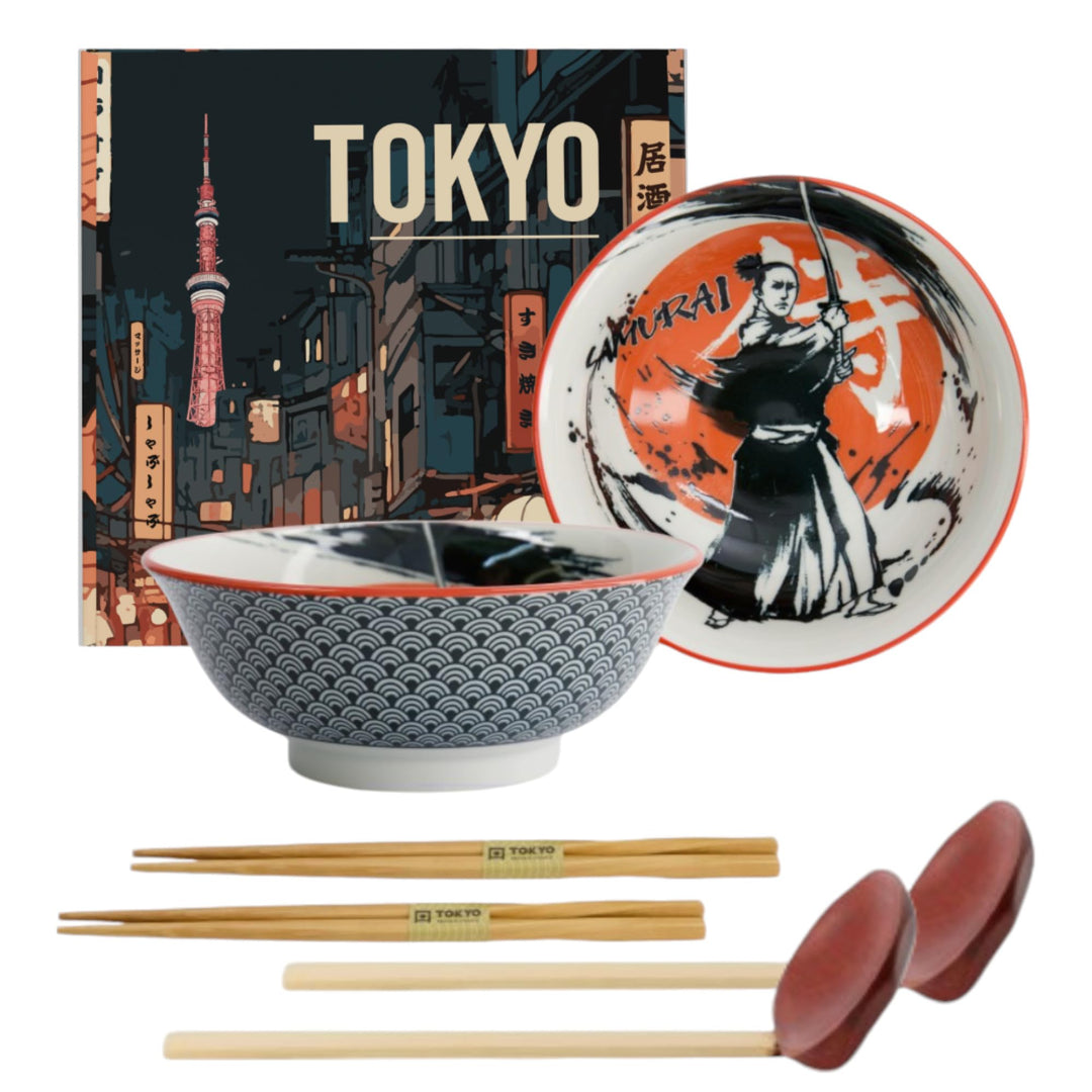 TOKYO Design Asakusa Samurai Schalen 2er Set | Japanisches Porzellan | Suppenschalen Ø 20.3 cm, 8 cm