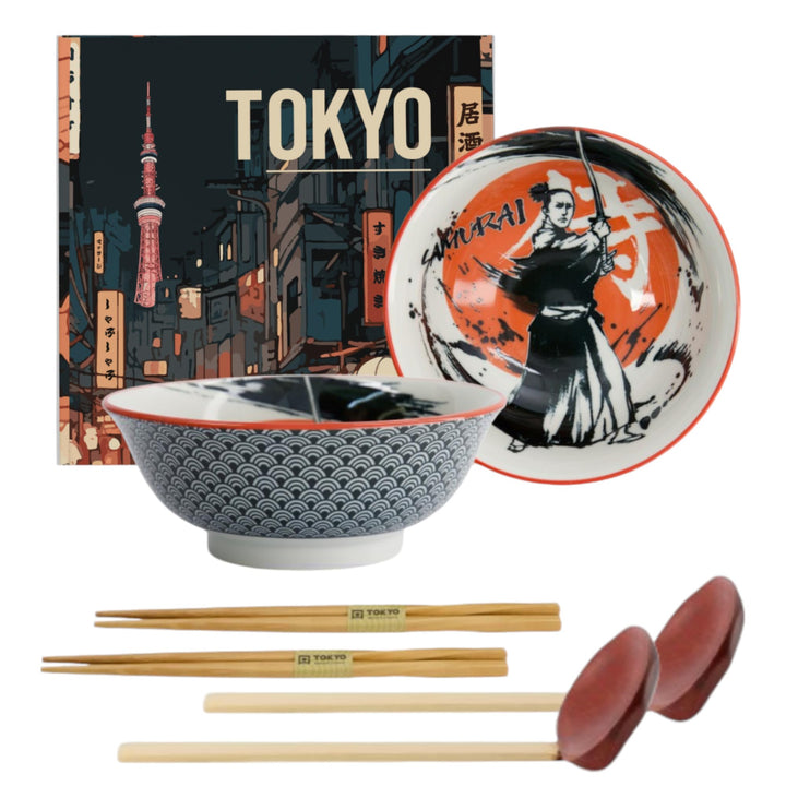 TOKYO Design Asakusa Samurai Schalen 2er Set | Japanisches Porzellan | Suppenschalen Ø 20.3 cm, 8 cm