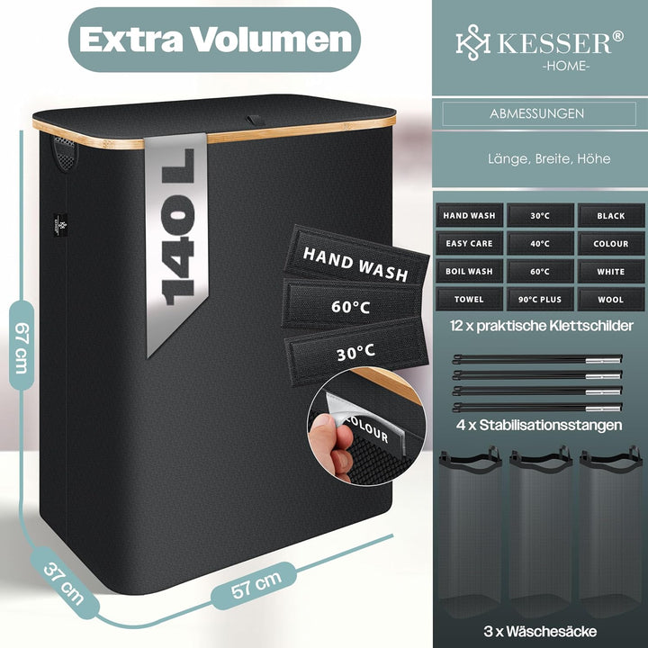 KESSER® Wäschekorb mit Deckel faltbar Wäschebox Wäschetruhe Wäschetonne | Wäschesammler mit herausne
