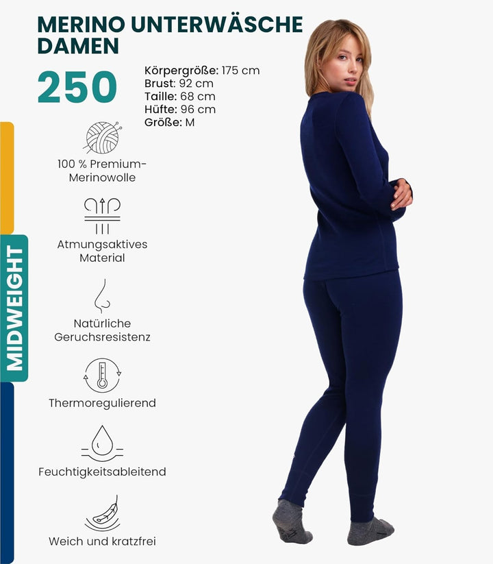 Merino.tech 100% Merino Unterwäsche Damen Set - Leicht, Mittelgewicht, Funktionsunterwäsche Merinowo