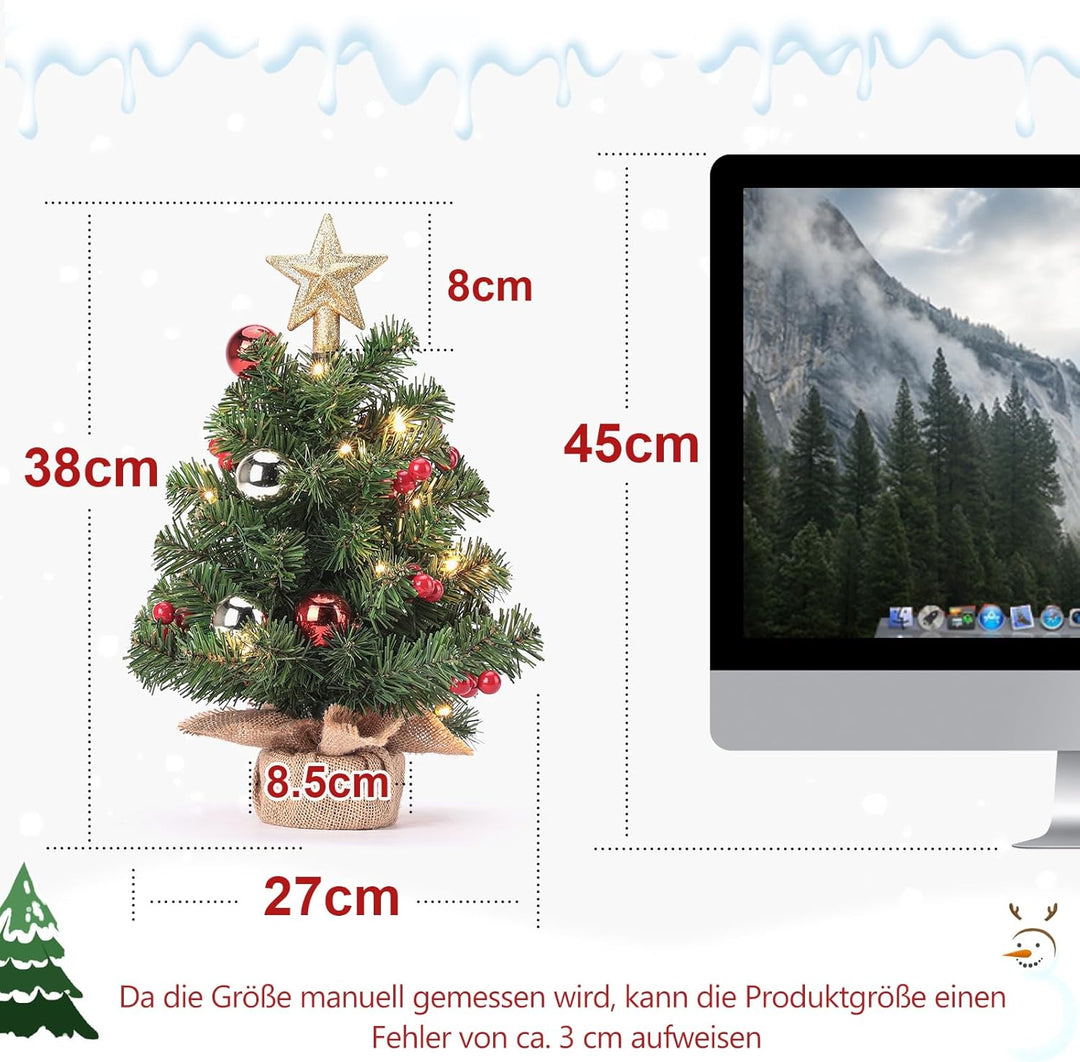 Yorbay Mini Weihnachtsbaum mit 20 warmweiss LEDs 8 Licht Modi, Tannenbaum mit Stern-Baumspitze und D