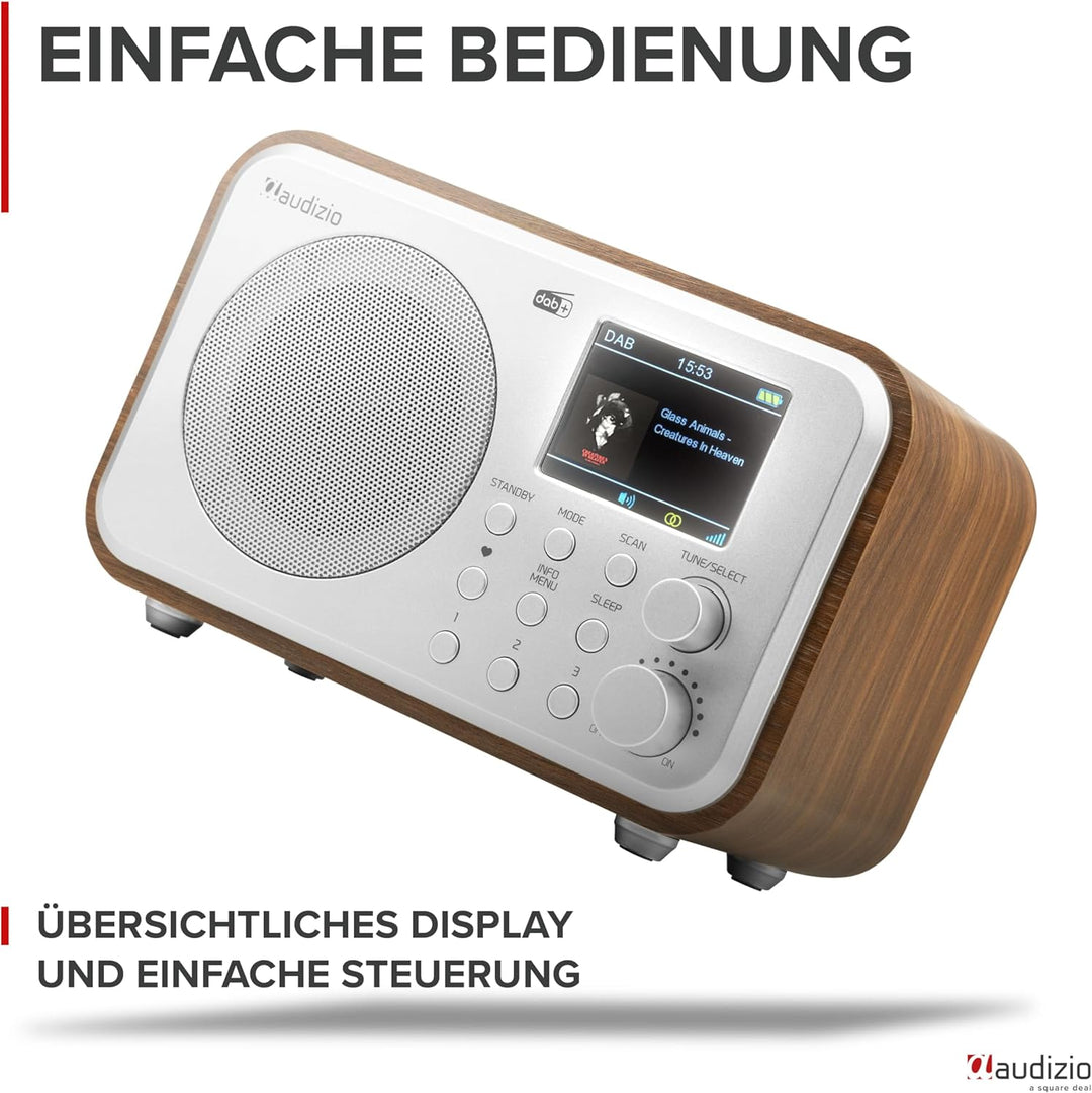 Audizio Milan DAB Radio mit Bluetooth, 10 Stunden Akku Radio 2000 mAh, Radiowecker mit Sleeptimer, L