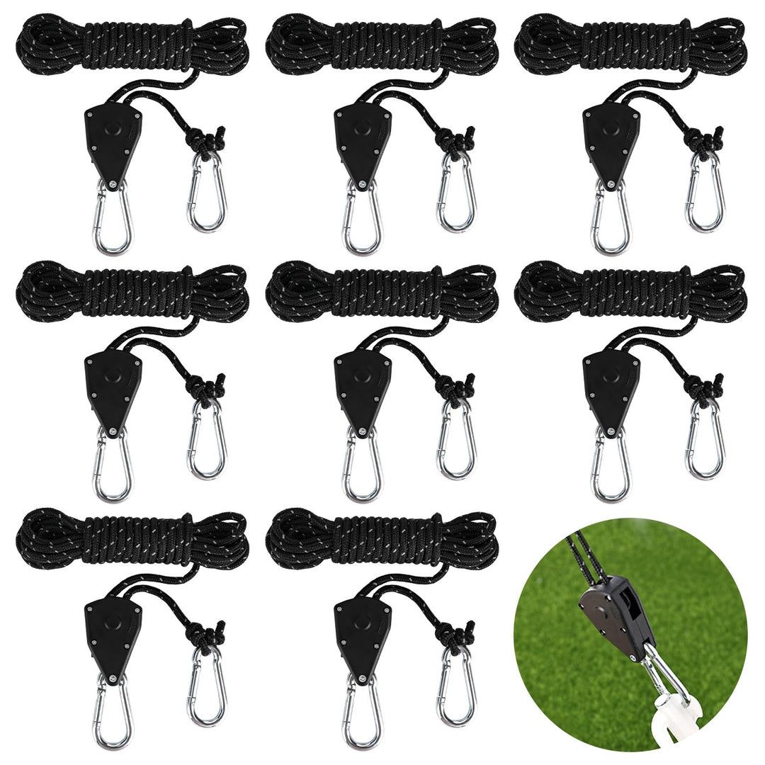 8 Stück Ratchet Hanger, 4M Abspannseile mit Seilspanner, 1/8 Zoll Duty Heavy Rope Seilratsche für Pf