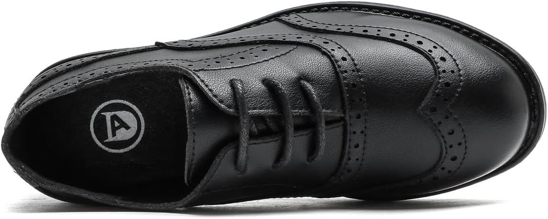 PPXID Jungen Schnürhalbschuhe Schule Oxfords Uniform Hochzeit Anzugschuhe 34 EU Schwarz, 34 EU Schwa