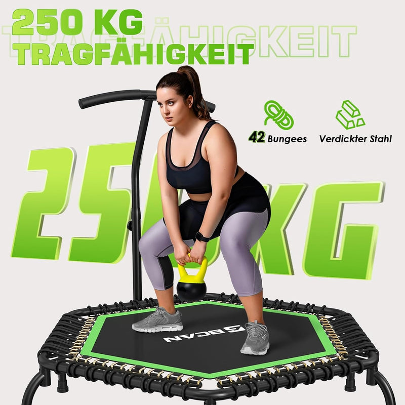 BCAN 250KG Mini-Trampolin, Ø 123CM Fitness-Trampolin mit Bungees, 3-Fach Verstellbarer Schaumstoffgr