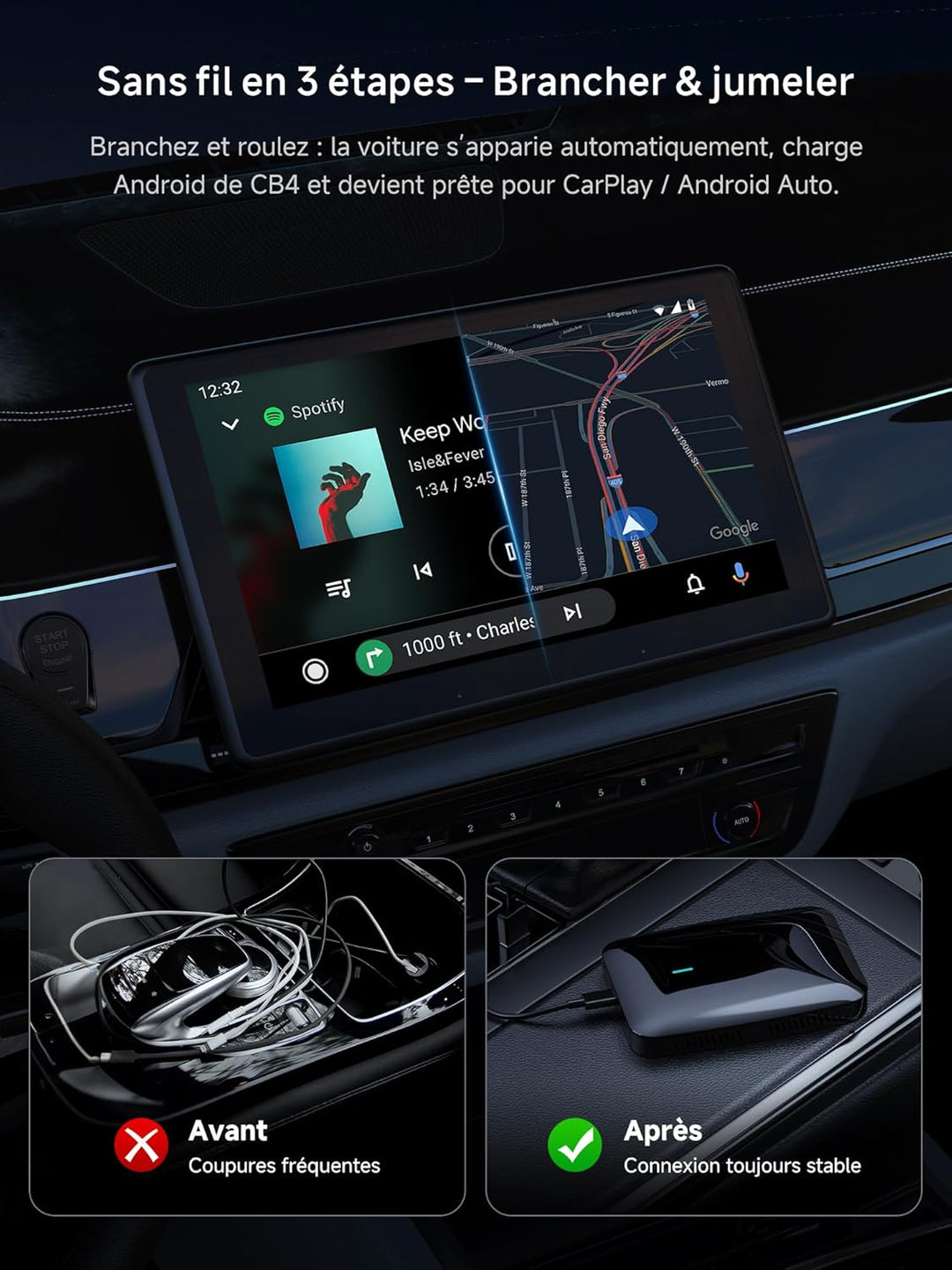 AI Box CarPlay/Android Auto Wireless Adapter, 4G+32G, Performance-Upgrade für Autos mit Kabel-CarPla