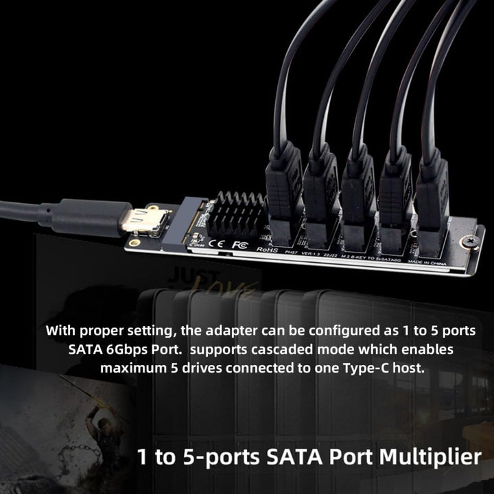 chenyang USB 3.1 Gen 2 zu 5 SATA 3.0 Port Multiplikator Erweiterungskartenadapter für Motherboard Sa